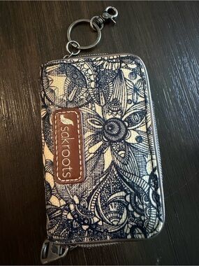 Sakroots Navy Floral Zip Phone Wallet Keyring